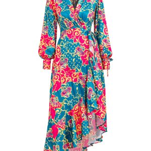 Woven Print Ruffle Detail Wrap Dress