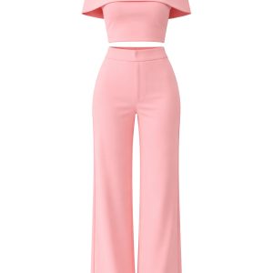Knit Off Shoulder Crop Top and Wide Leg Pants Set