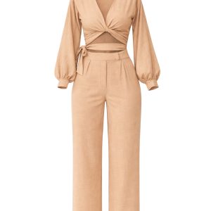 Balloon Sleeve Top & Pleated Detail Pant Set