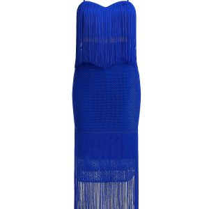 Jenna Bandage Sleeveless Cutout Midi Dress with Fringe