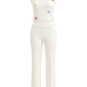 Scallop Bloom Sleeveless Sweater Top & Pants Set