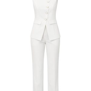 Evangeline Woven Sleeveless Button Down Vest & Pants Set