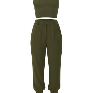 Woven Balloon Trousers With Knit Cuff