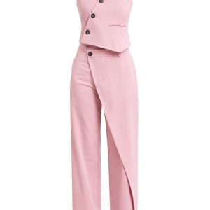 Effortless Flow Woven Asymmetrical Hem Vest & Wide Leg Pants Set