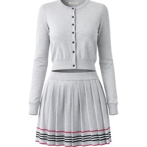 In The Cards Knit Cardigan And Pleated Mini Skirt Set