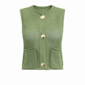 Selene Crochet Knit Vest With Pockets