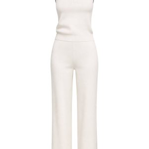 Summer Breeze Sleeveless Knit Mock Neck Top & Pants Set With Contrast