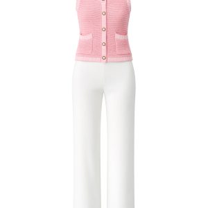 Buttoned Down Knit Chic Vest & Pants Set