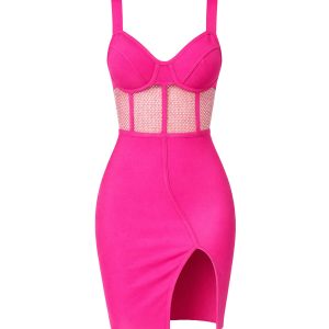 Bandage Mini Dress with Embellished See Through Waist