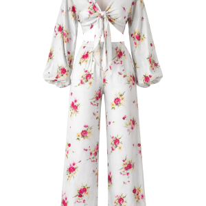 Woven Floral Print Top and Pants Set