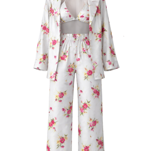 Satin Floral Print 3 Piece Set