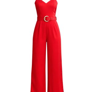 Woven Strappy Jumpsuit With High Side Leg Slits