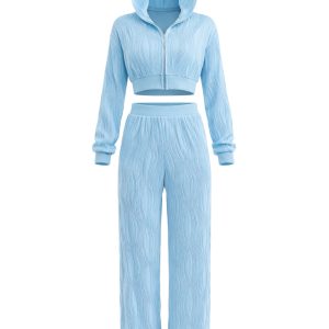 Textured Zip Hoodie and Pants Set
