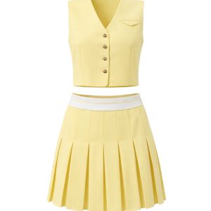 Vest and Pleated Skirt Set