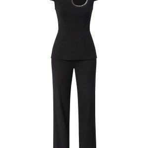 Top With Embellished Cut Out and Flare Pants Set