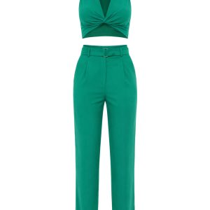 Woven Twisted Crop Top & Pants Set