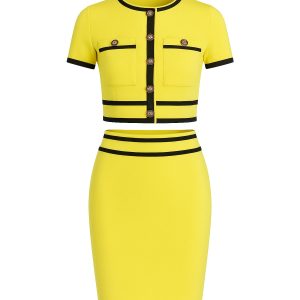Frances Bandage Short Sleeveless Button Down Top And Mini Skirt Set