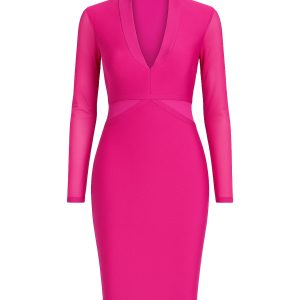 Bandage Long Sleeve Mini Dress With Mesh Cutouts