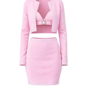 Knit 3 Pc Set With Bra Top