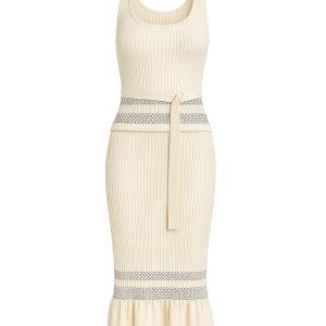 Pretty First Impression Rib Knit Ruffle Midi Dress