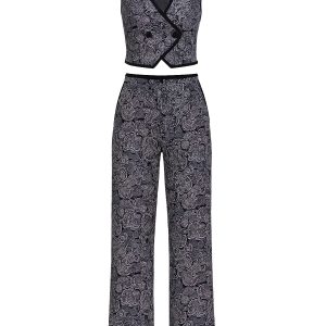 Addie Printed Vest and Pants Set with Contrast Binding