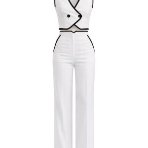 Addison Woven Vest And Pants Set With Contrast Detail