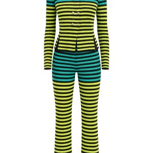 Its Giving Style Knit Stripe Jacket And Flare Pants Set
