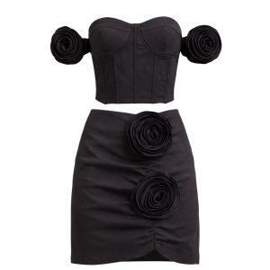 All Eyes on Me Rose Corset Top and Ruched Mini Skirt Set