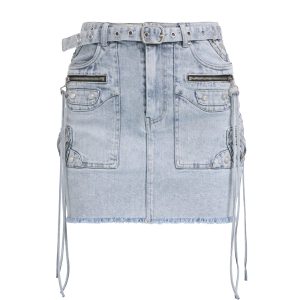 Gianna Denim Mini Skirt With Studs And Belt