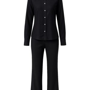 Embroidered Collar Shirt And Pants Set