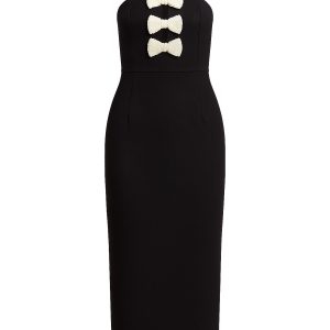 Slender Body Woven Tube Midi Dress With Pearl Ribbons