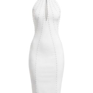 Me Obsessed Bandage Pearl Embellished Halter Mini Dress