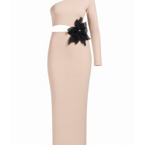 My Moment Bandage one shoulder midi dress with flower patch
