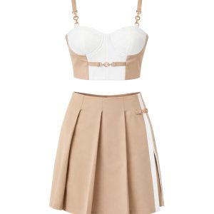 Brunch Day Bandage Crop Top and Skirt Set With Trims