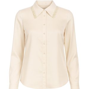 Made Sleek Woven Pearl Collar Embellished Shirt