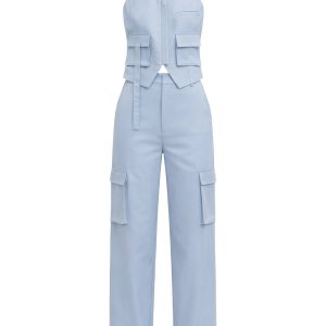 Tomboy Chic Woven Cargo Halter Vest And Pants Set
