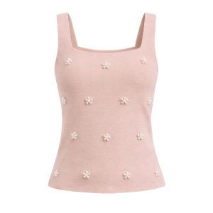 Cant Forget Me Knit Pearl Embellished Tank Top