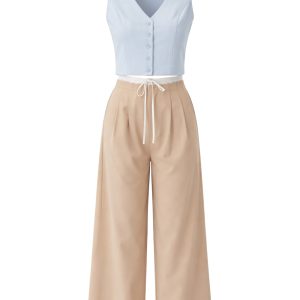 Oceane Woven Vest & Wide-leg Trouser Set