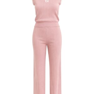 Knit & Crisp Contrast Short Sleeve Top and Pants Set