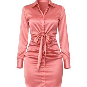 Solid Satin Front Tie Dress