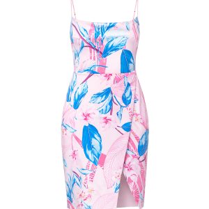 Sleeveless Floral Printed Satin Mini Dress