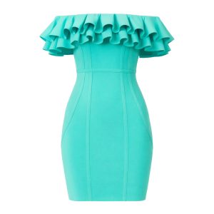 Off Shoulder Bandage Ruffled Dress