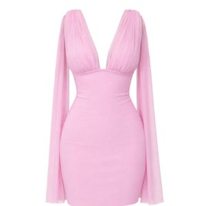 Plunge Neck Tulle Mini Dress