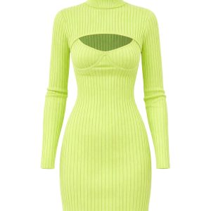 Knit Turtle Neck Long Sleeve Mini Dress