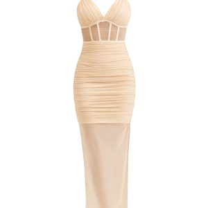Bandage Mixed Mesh Bodycon Dress