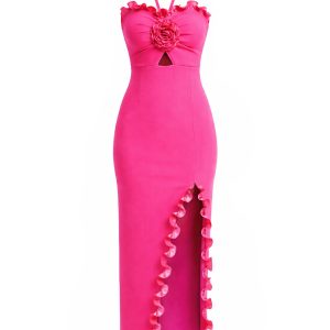Bandage Flower Accent Slit Dress