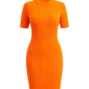 Ribbed Short Sleeve Knit Dress