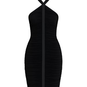 Party It Up Bandage Mesh Halter Mini Dress
