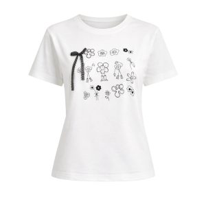 Cute Doodles T-Shirt with Pearls & Ribbon