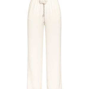 Grace Woven Pants With Elastic Waist And Rosette Chain Belt